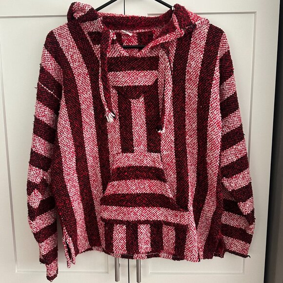 Baja Hoody Surf Poncho Pullover, Size: Medium, Red/White - Picture 1 of 7